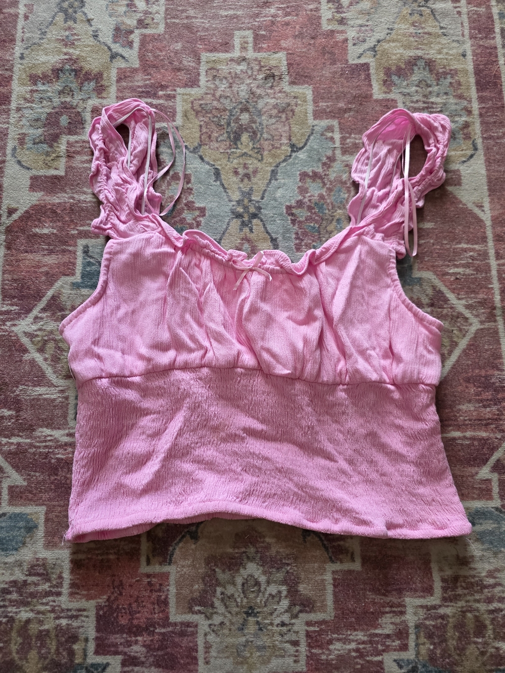 Love Tree Pink Ruffled Strap Crop Top